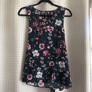 Bobeau Navy Floral Tank Top Tied in Back Small